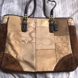 Coach Patchwork Tote Bag - Brown and Gold